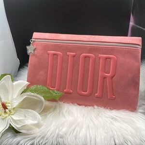 NEW! Dior Beauty LARGE Zippered Clutch, suede type fabric